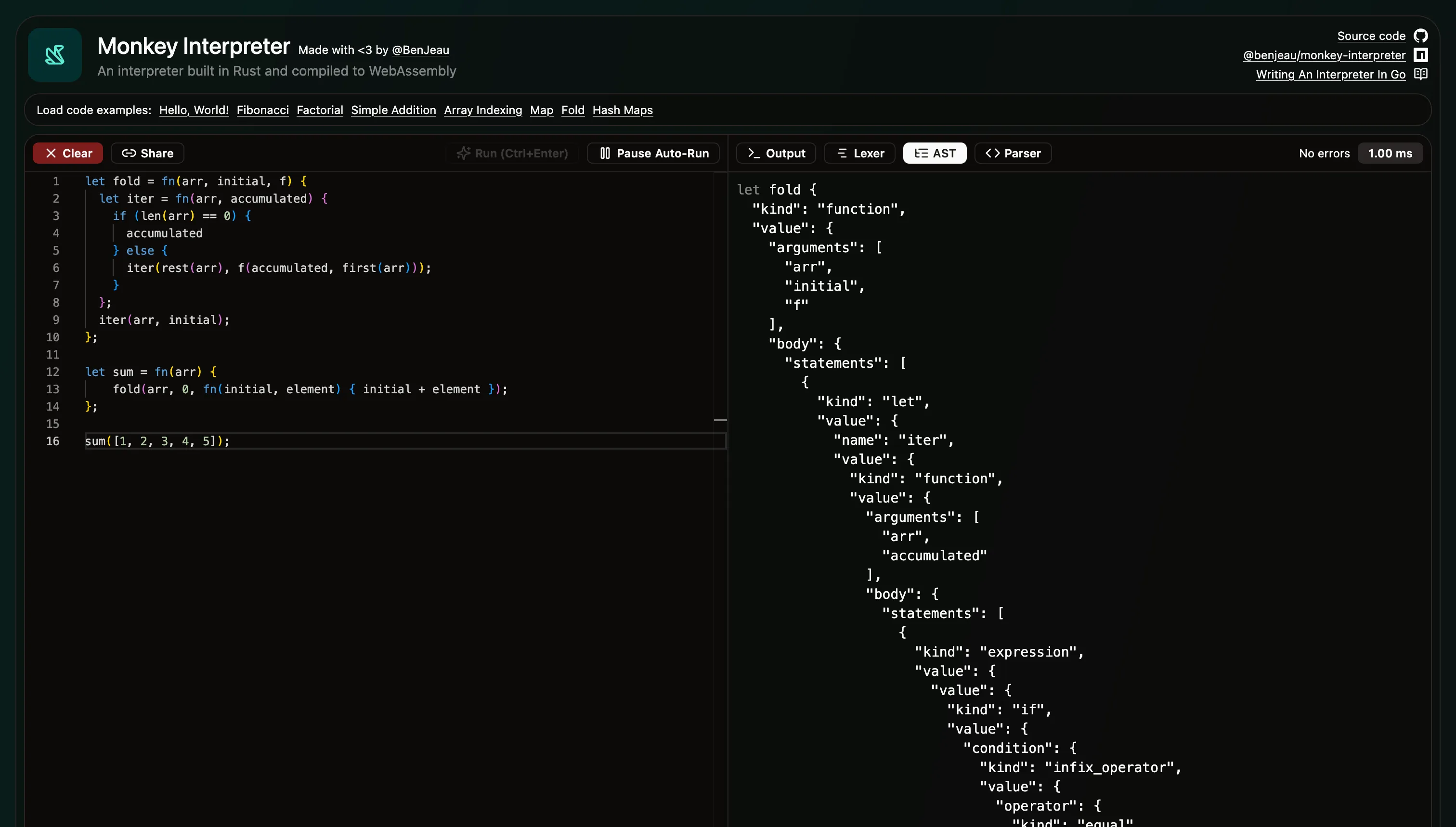 Web playground of the Monkey interpreter