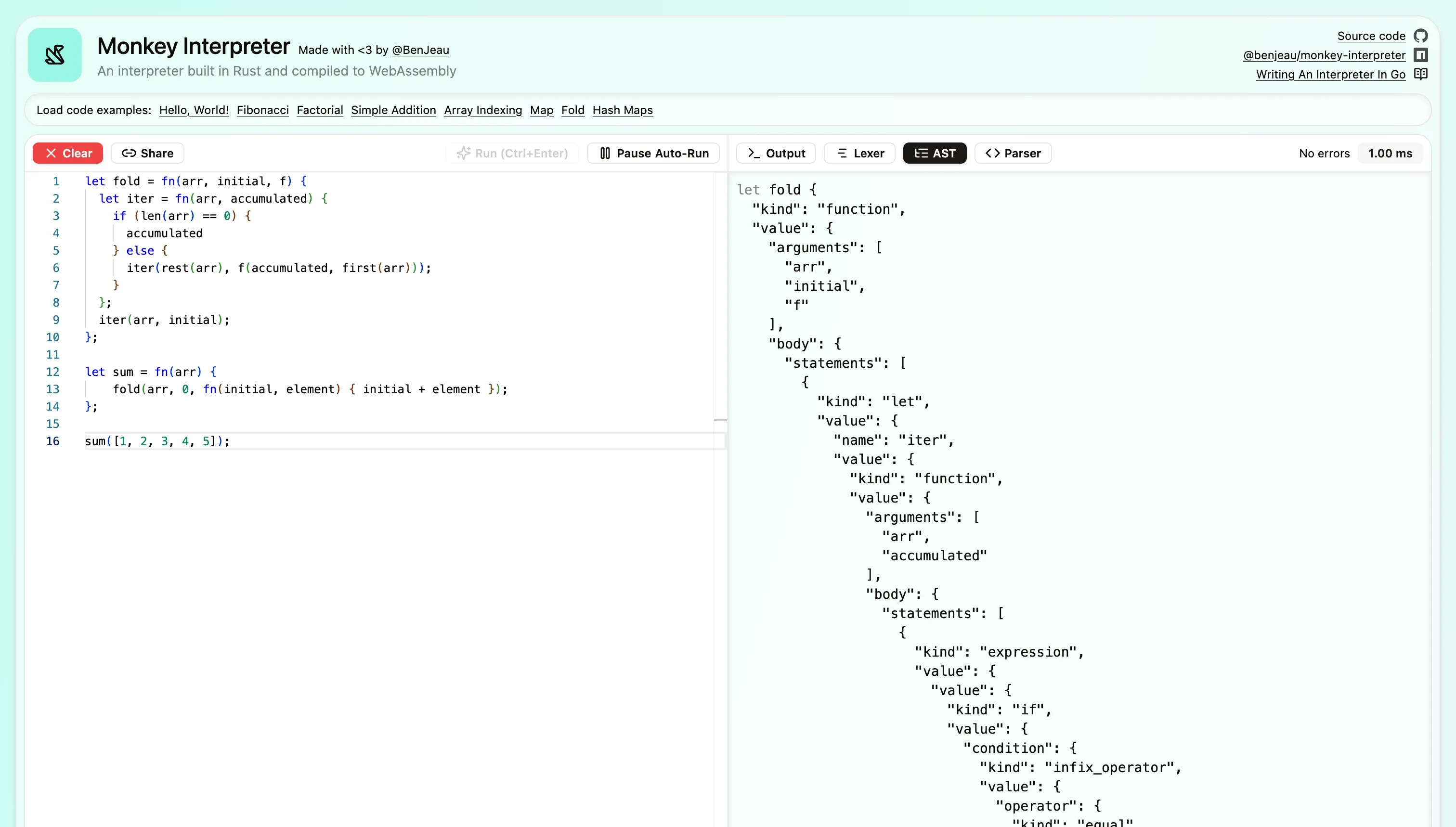 Web playground of the Monkey interpreter